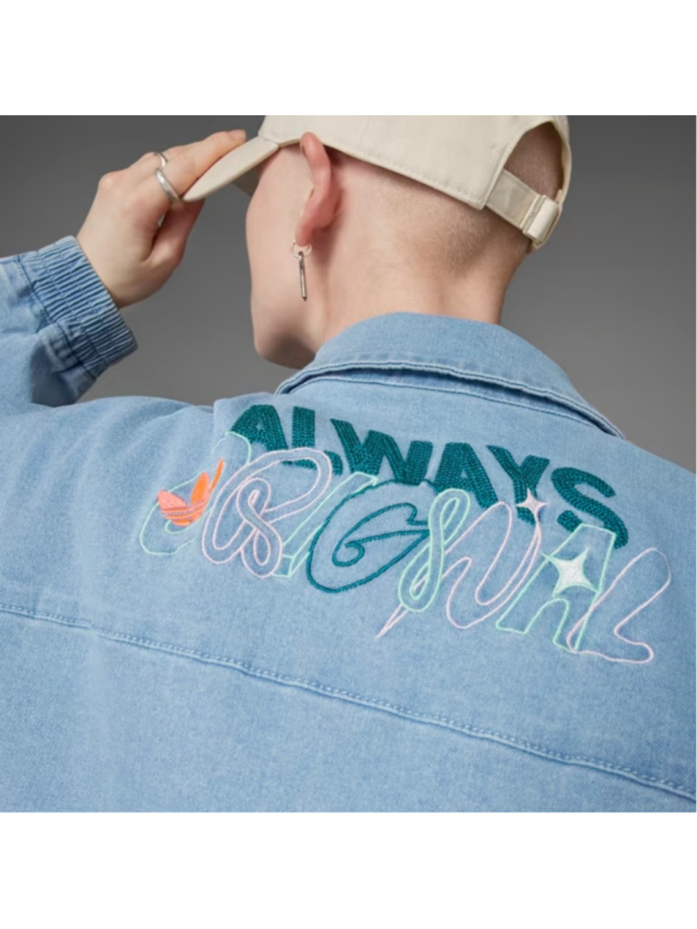 Adidas Light Blue Jean Always Original Denim Track Jacket Snap Buttons Oversized - Picture 2 of 14